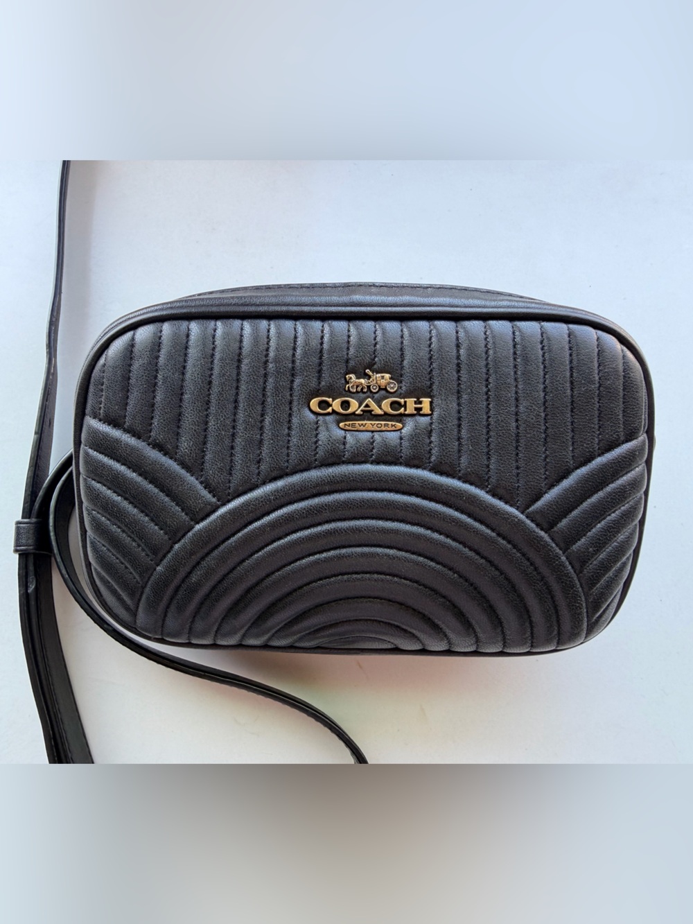 COACH Black Quilted Leather Small Crossbody Bag with Gold Logo SPECIAL EDITION